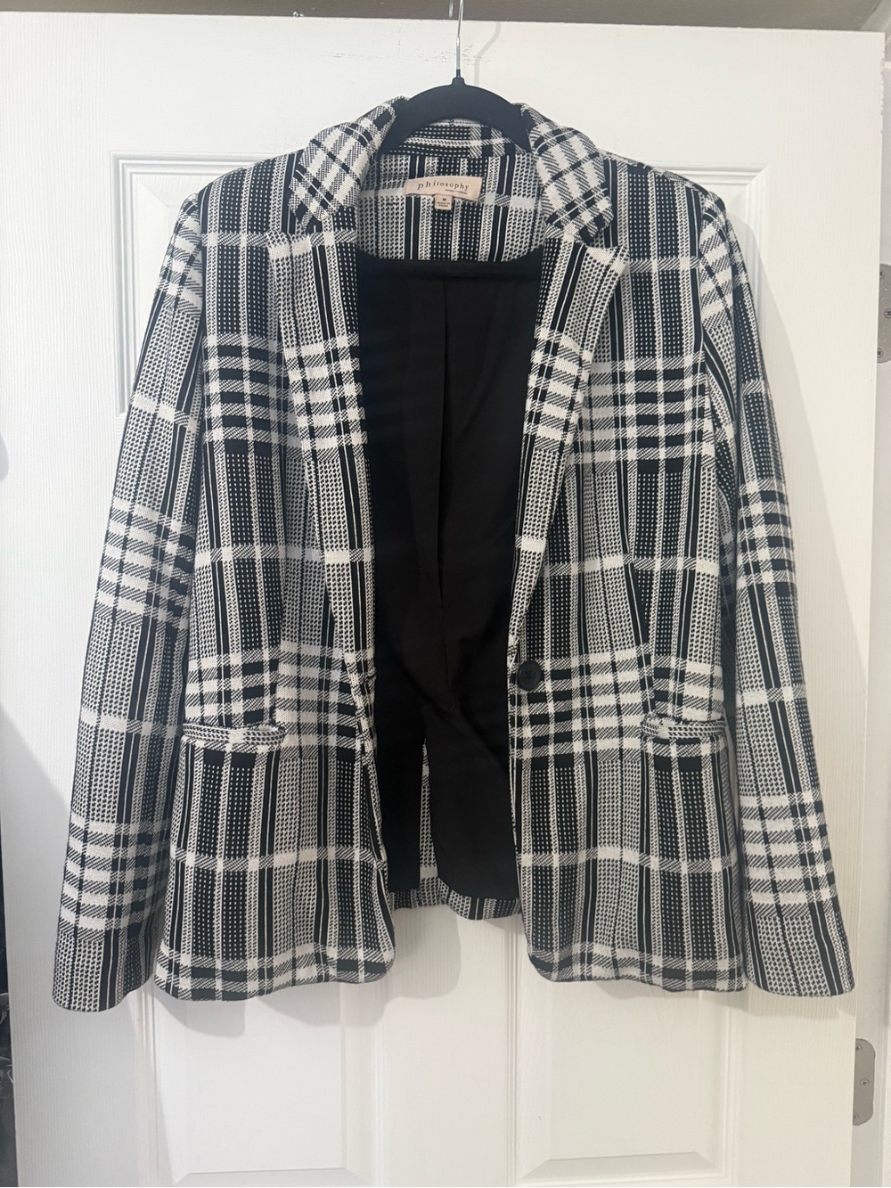 Philosophy Black and White Plaid Blazer Jacket